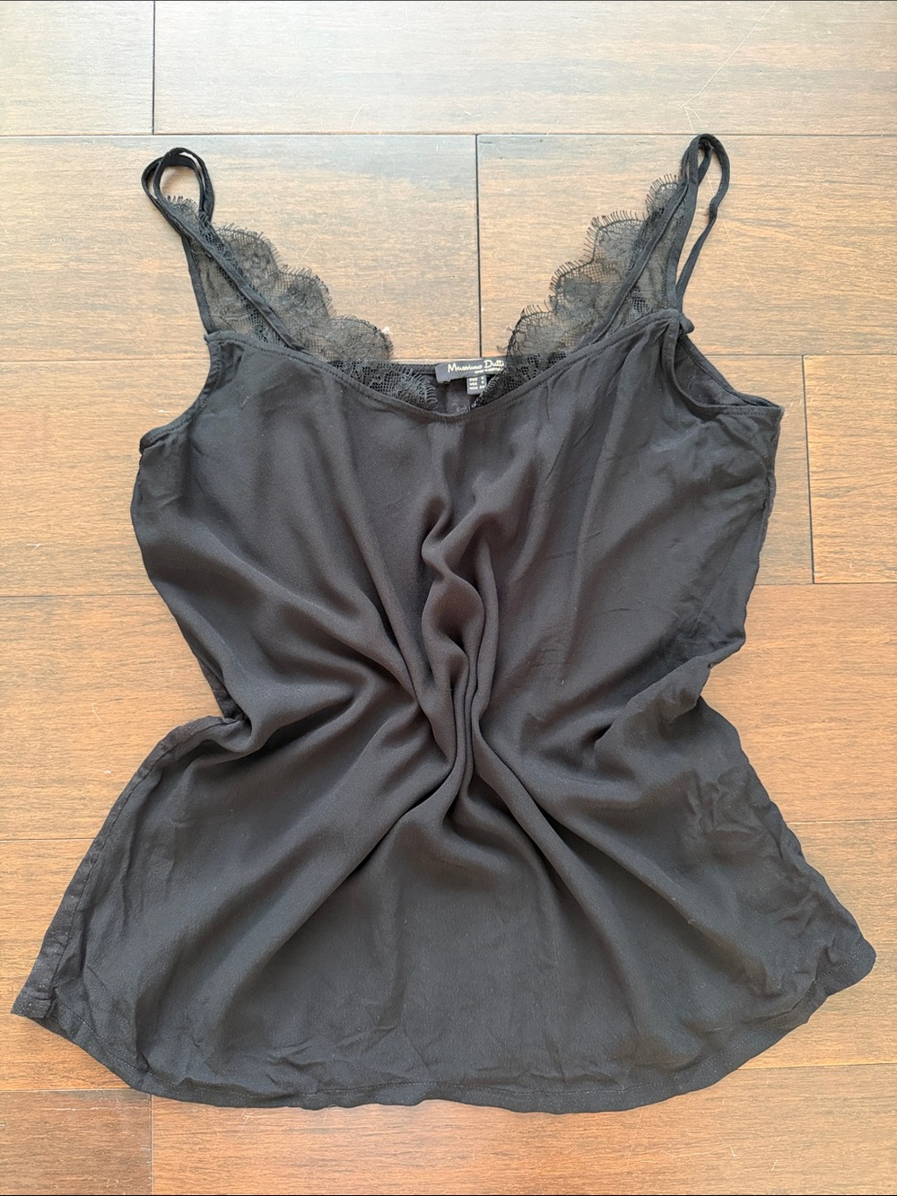Massimo Dutti Black Lace Trim Cami Top
